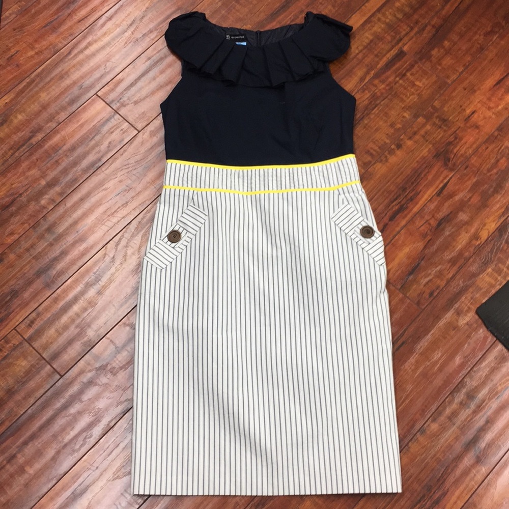Pinstriped dress with ruffled collar